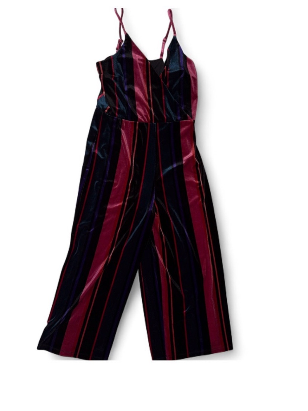 Speechless Burgundy & Navy Velvet Striped Jumpsuit